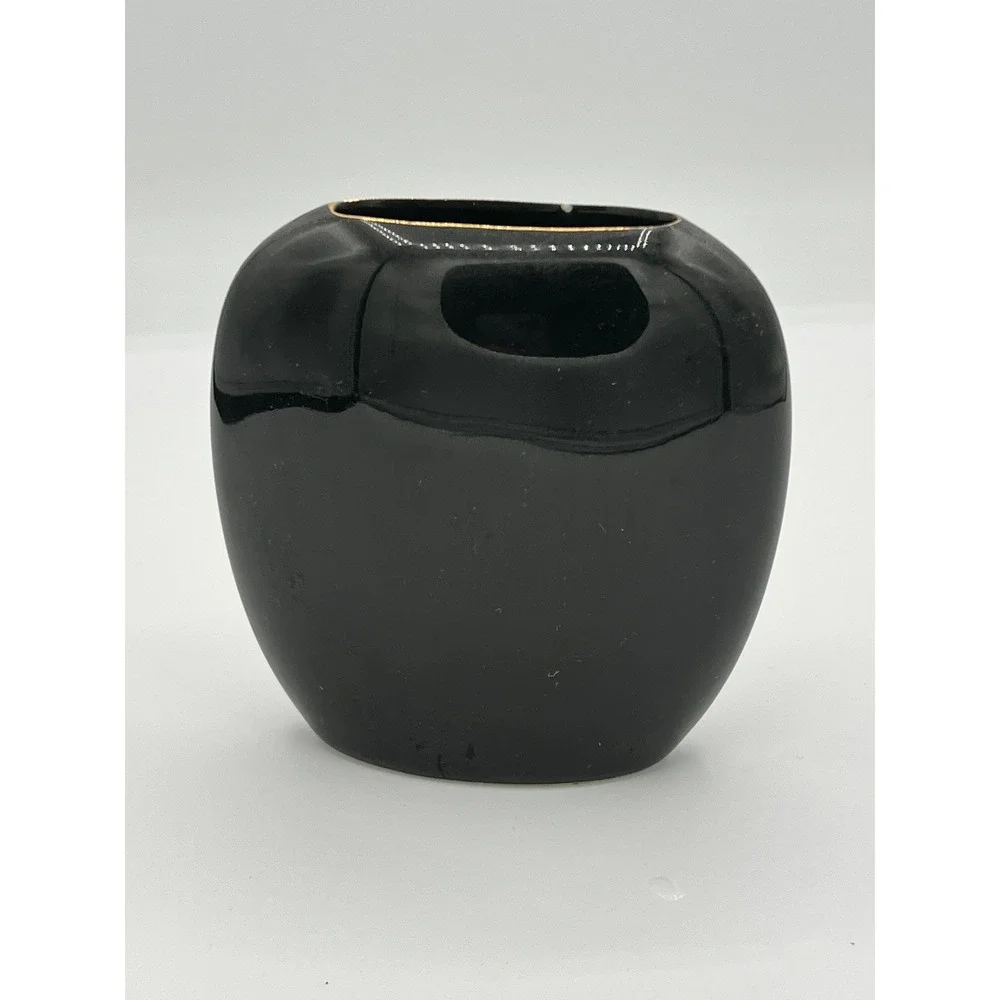 Otagiri Japan Black Gold Seashell Starfish Ceramic Vase Vintage Coastal Decor